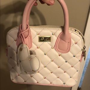 Betsy Johnson purse. “Bowling bag” style. White and pink.